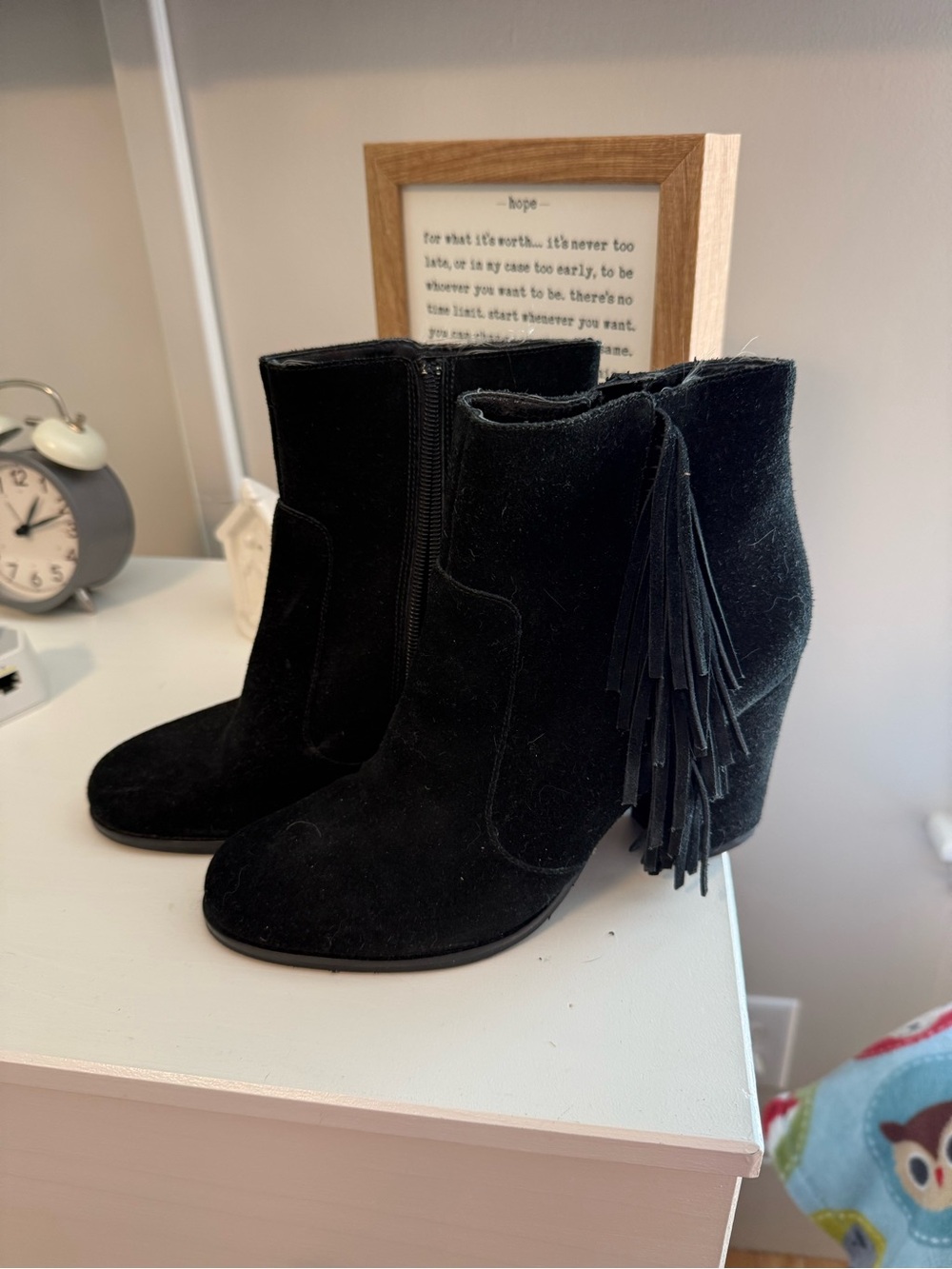 Black Suede Fringe Ankle Booties for Women